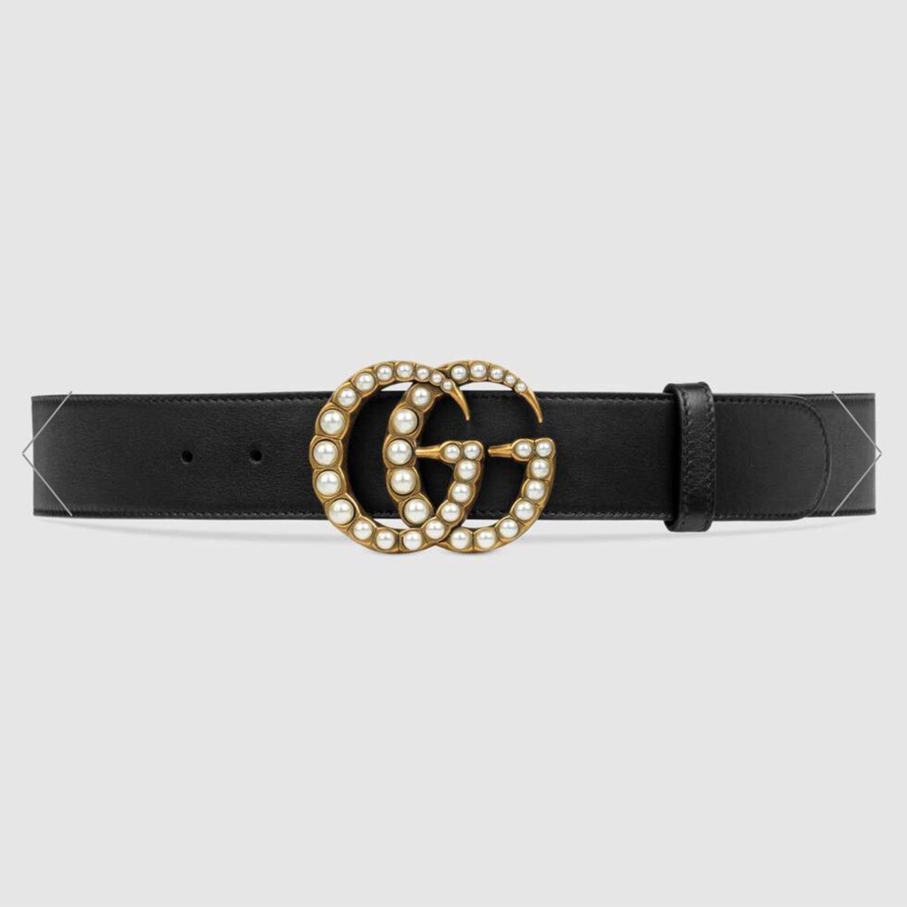 Gucci Leather belt with pearl Double G